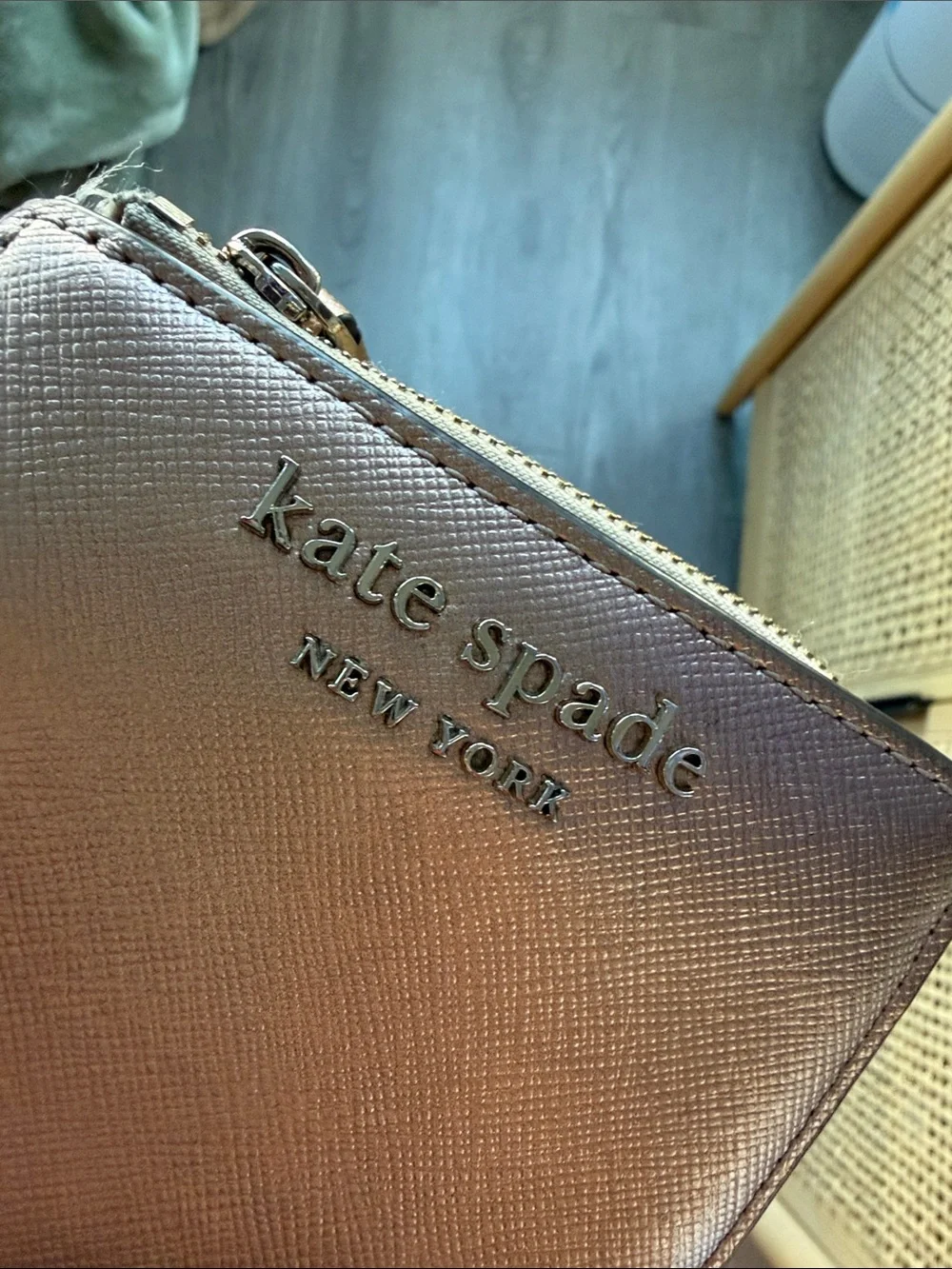 kate spade metallic rose gold zip-around wallet